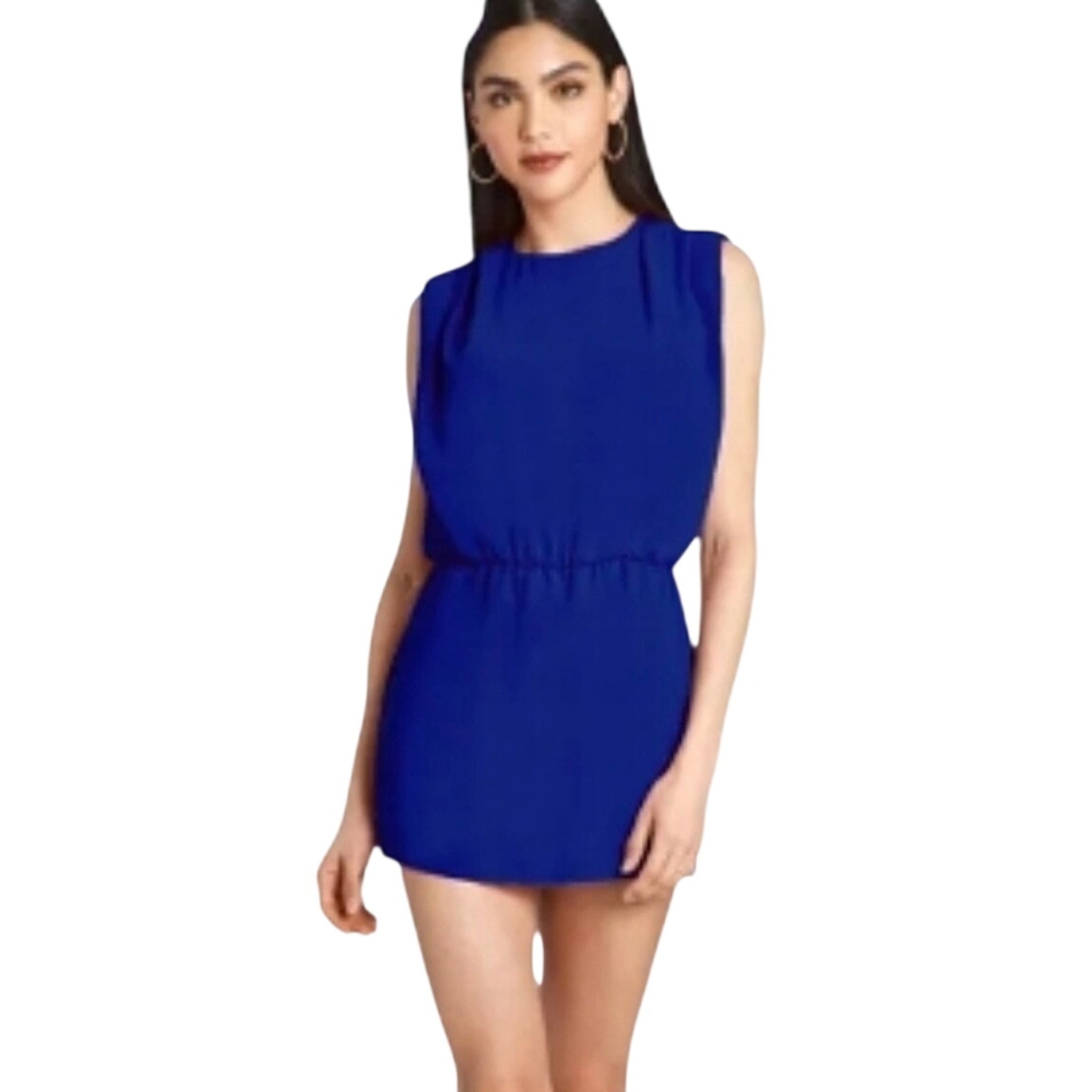 Amanda Uprichard Nwot Caprianna Crepe Romper Sapphire Blue Elastic Waist Size S
